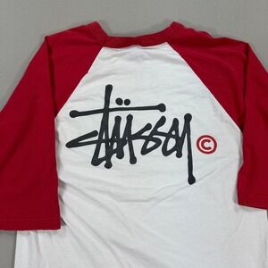 Stussy Baseball T-Shirt Men's Large White 3/4 Red Sleeve Regular Fit